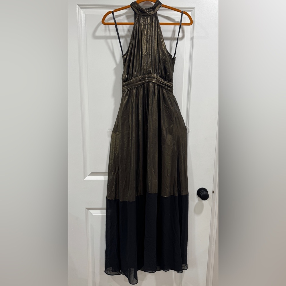 BCBGeneration Metallic gold Brown and Black Maxi Dress